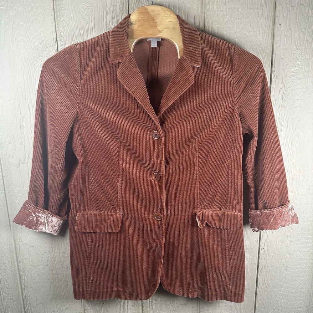 J. Jill Corduroy Velvet Jacket Women Large Burnt Orange Wide Wale Cotton Blazer